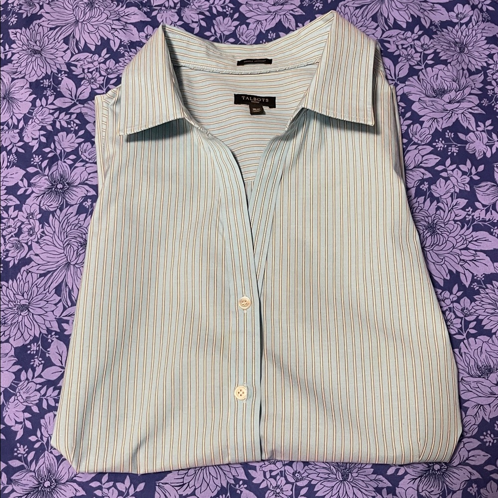 Talbots Light Blue and White Sleeveless Button-Down Shirt